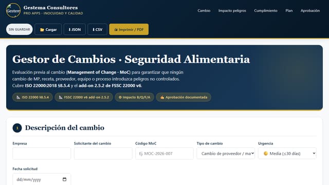 Gestor Cambios · Seguridad Alimentaria
