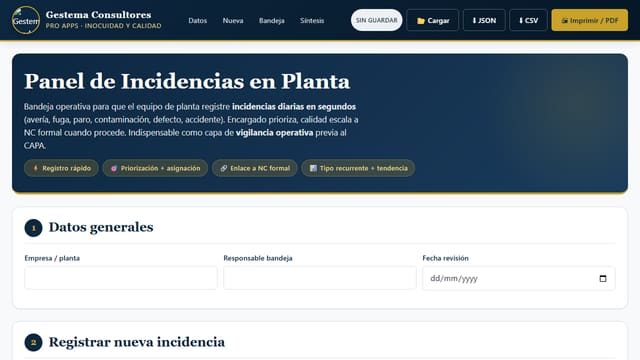 Panel de Incidencias en Planta