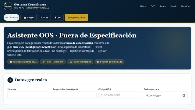 Asistente OOS · Fuera de Especificación