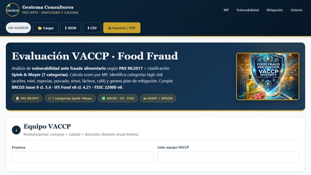 Evaluación VACCP · Food Fraud