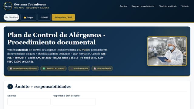 Plan Control Alérgenos · Procedimiento