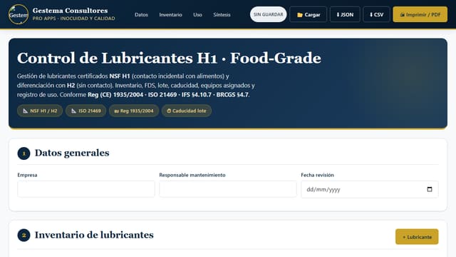 Control Lubricantes H1 · Food-Grade