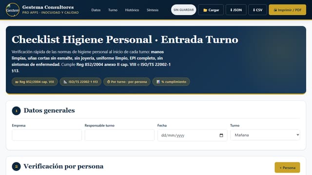 Checklist Higiene Personal · Entrada Turno