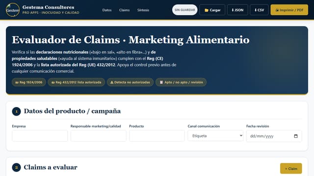Evaluador Claims · Marketing Alimentario