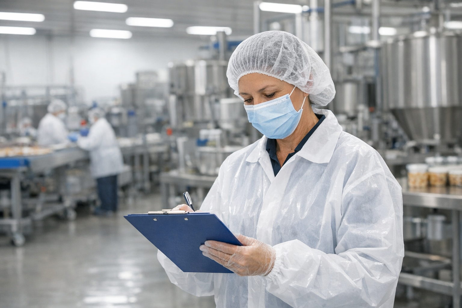 Profesional de calidad alimentaria en instalación de producción